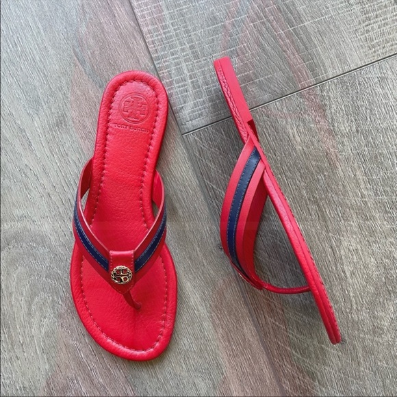 Tory Burch Maritime Flip Flop In Nantucket Red / Navy Sea Size 6.5 - Picture 2 of 4